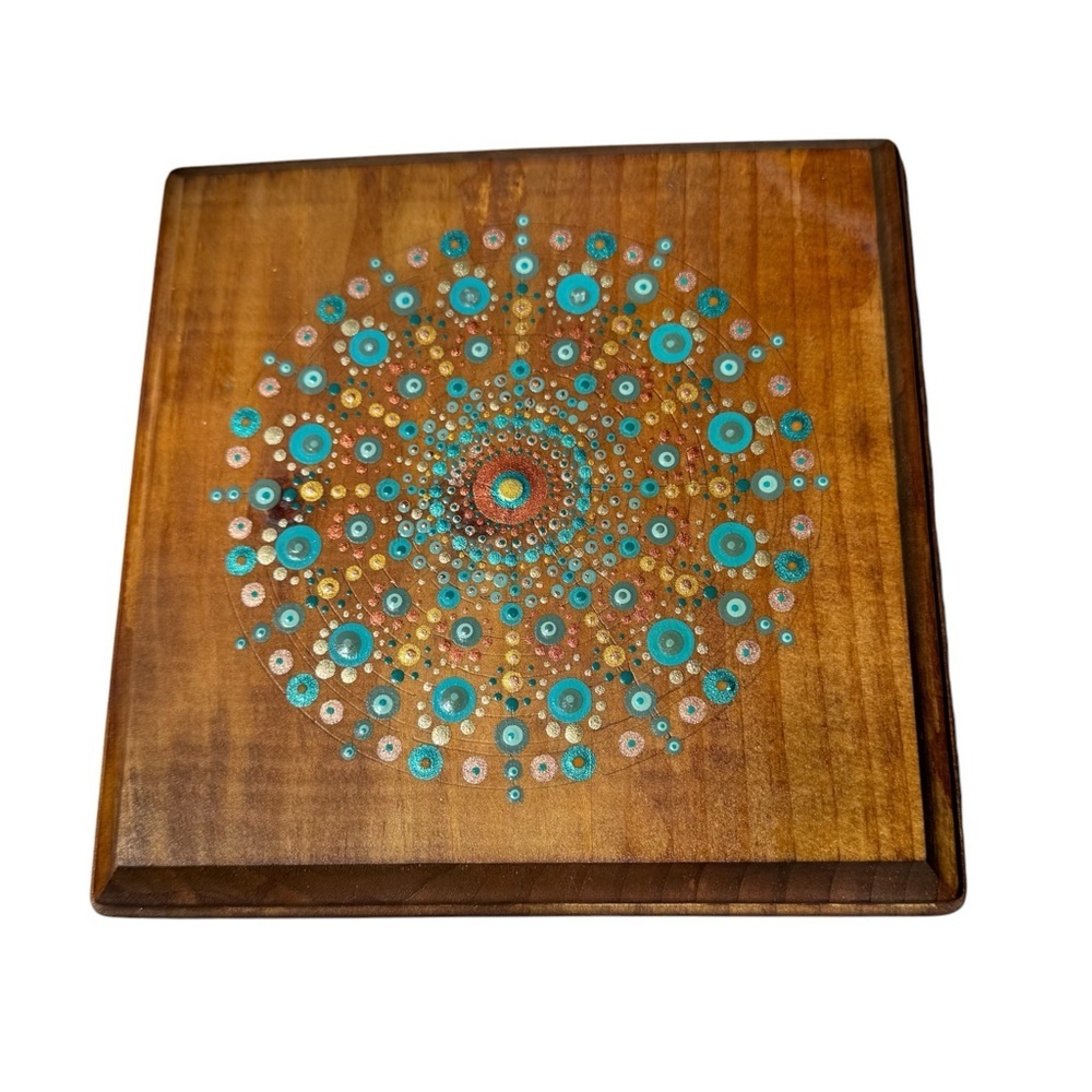 Handmade 7x7 Beveled Wood Dot Art Painting made by me.